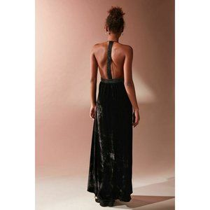 NWT UO URBAN OUTFITTERS Black Dahlia Velvet Beaded Backless Maxi Dress, L Large